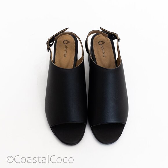 Iolanda by Ahimsa Vegan Women's 8 Open-toe Block Heel Black Sandal Minimalist - Picture 8 of 10